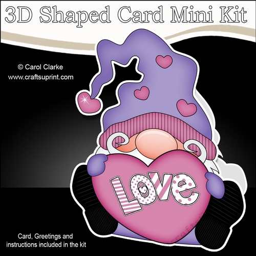 3D Shaped Card Mini Kit - Cute Romantic Gnome has a Love Heart 