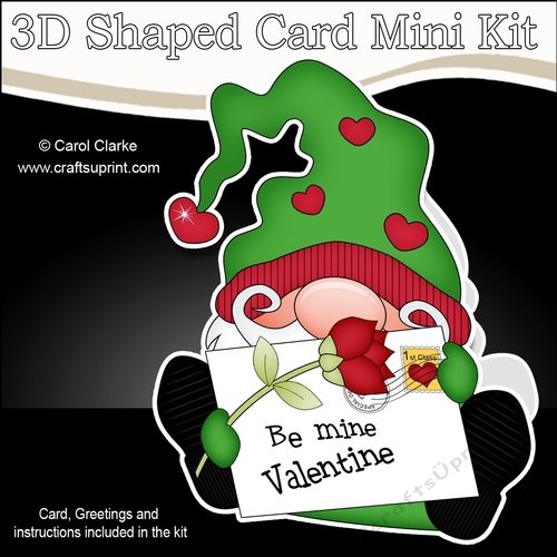 3D Shaped Card Mini Kit - Cute Romantic Gnome has a Valentines Card