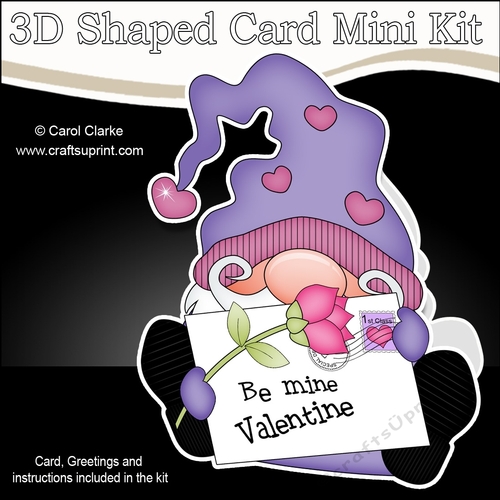 3D Shaped Card Mini Kit - Cute Romantic Gnome has a Valentines Card