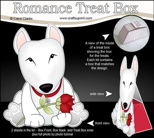 3D Valentine Treat Box Mini Kit - Cute Romantic English Bull Dog Terrier has a Rose 