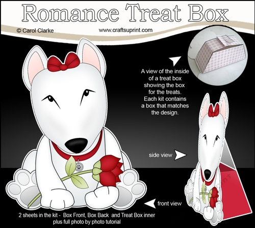 3D Valentine Treat Box Mini Kit - Cute Romantic English Bull Dog Terrier has a Rose 
