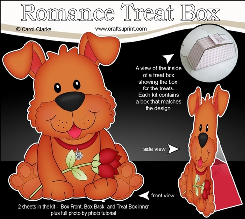3D Valentine Treat Box Mini Kit - Cute Romantic Rusty Dog has a Rose