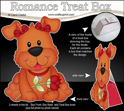 3D Valentine Treat Box Mini Kit - Cute Romantic Rusty Dog has a Rose