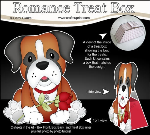 3D Valentine Treat Box Mini Kit - Cute Romantic Boxer Dog has a Rose