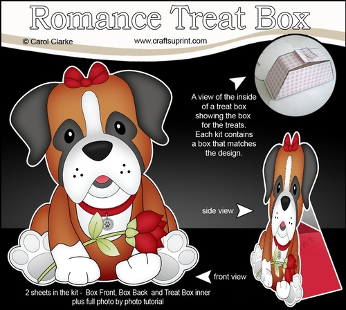 3D Valentine Treat Box Mini Kit - Cute Romantic Boxer Dog has a Rose