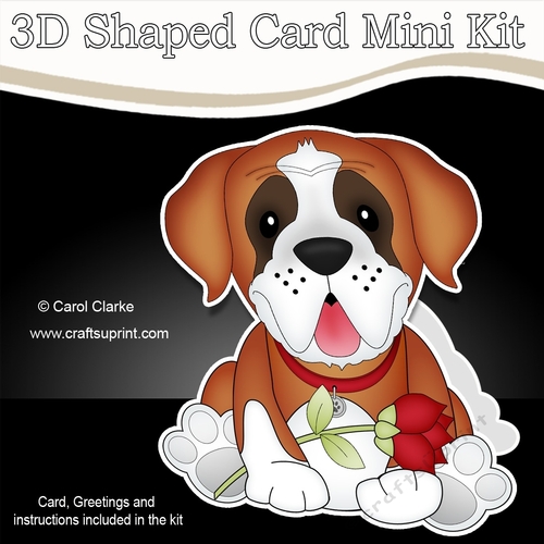 3D Shaped Card Mini Kit - Cute Romantic St Bernard Dog has a Rose