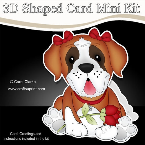 3D Shaped Card Mini Kit - Cute Romantic St Bernard Dog has a Rose