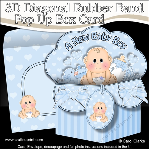 3D Diagonal Rubber Band Pop Up Box Card Kit - Cute Little Baby Boy Milo