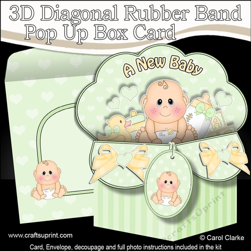3D Diagonal Rubber Band Pop Up Box Card Kit - Cute Little Baby Jude