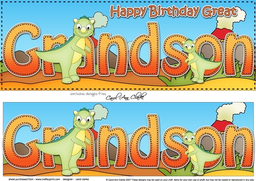 Large DL Happy Birthday GREAT GRANDSON 3D decoupage with Dinosaurs