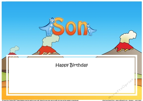 Large DL Happy Birthday SON insert with Dinosaurs