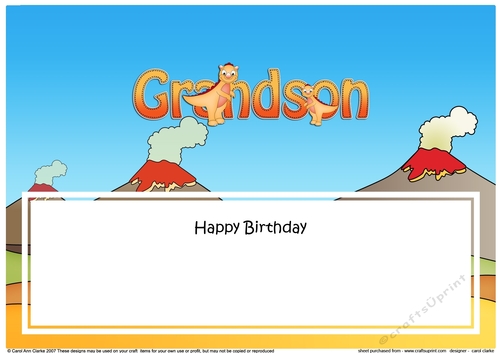 Large DL Happy Birthday GRANDSON insert with Dinosaurs