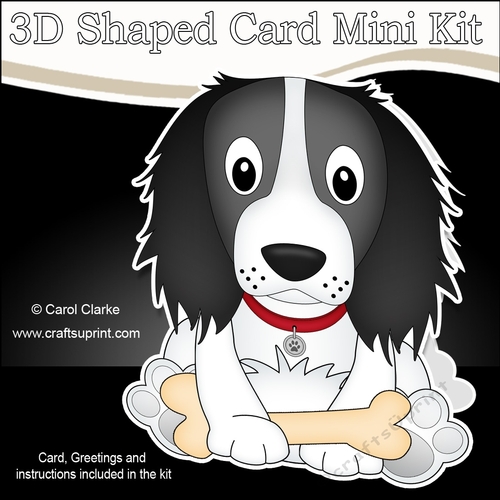 3D Shaped Card  Kit - Little Springer Spaniel Dog Blue
