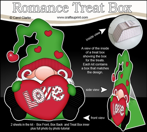 3D Valentine Treat Box Mini Kit - Cute Gnome has a Love Heart