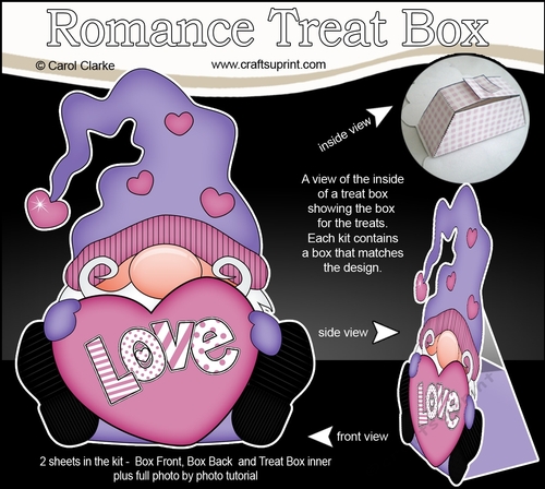 3D Valentine Treat Box Mini Kit - Cute Gnome has a Love Heart
