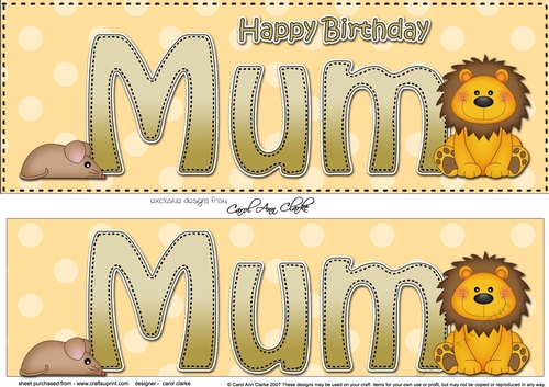 Large DL Happy Birthday MUM 3D decoupage with Cute Lion