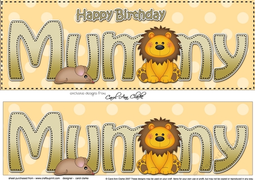 Large DL Happy Birthday MUMMY 3D decoupage with Cute Lion