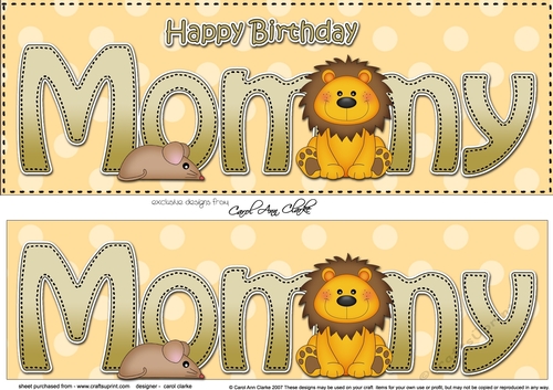 Large DL Happy Birthday MOMMY 3D decoupage with Cute Lion