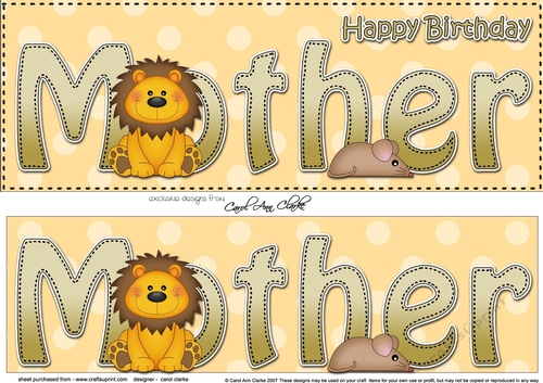 Large DL Happy Birthday MOTHER 3D decoupage with Cute Lion