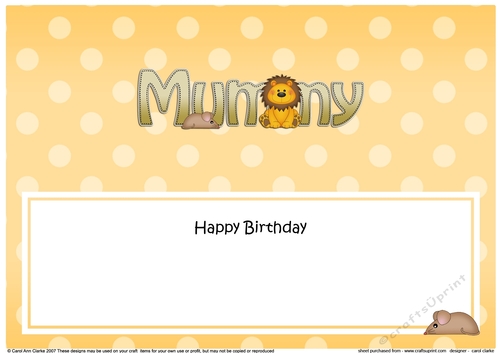 Large DL Happy Birthday MUMMY insert with Cute Lion