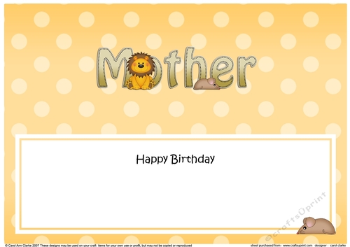 Large DL Happy Birthday MOTHER insert with Cute Lion