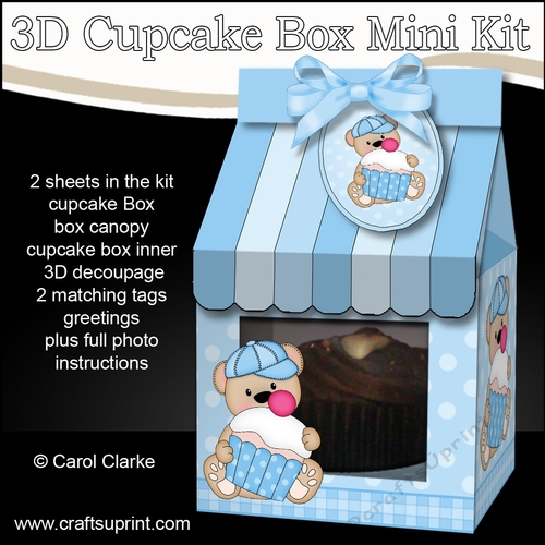 3D Mini Milk Carton Cupcake Treat Box Mini Kit - Cute Little Austin Bear