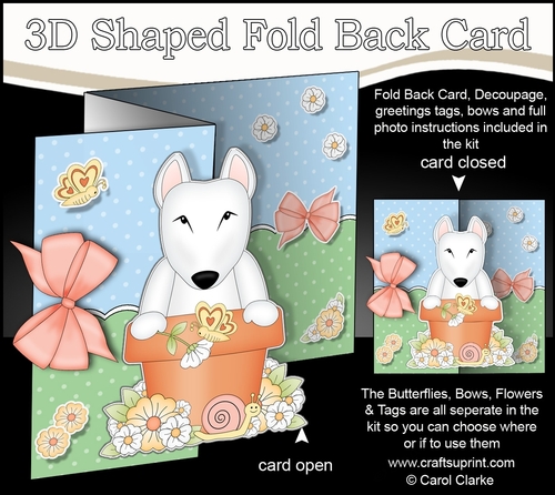 3D Shaped No-Hole Fold Back Card Kit - Flowerpot Friends - Little English Bull Dog Terrier Earl