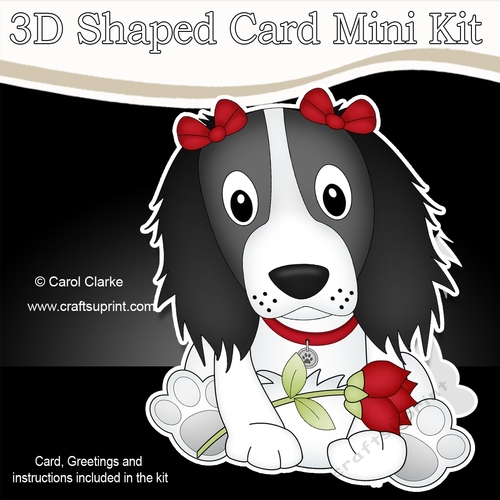 3D Shaped Card Mini Kit - Cute Romantic Springer Spaniel Dog has a Rose