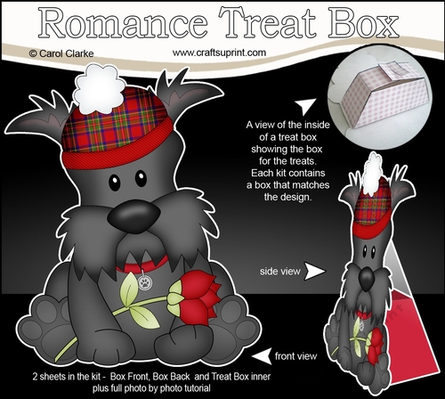 3D Valentine Treat Box Mini Kit - Cute Romantic Scottie Dog has a Rose