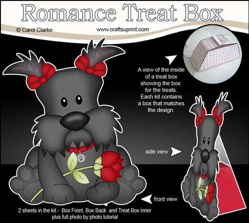 3D Valentine Treat Box Mini Kit - Cute Romantic Scottie Dog has a Rose