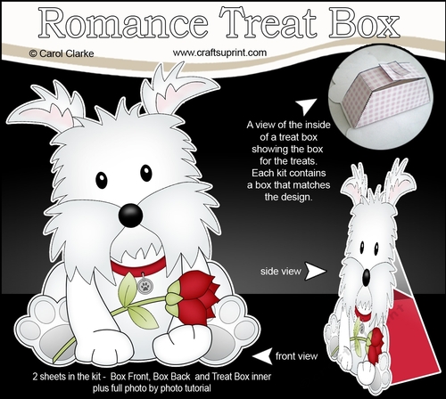 3D Valentine Treat Box Mini Kit - Cute Romantic Westie Dog has a Rose