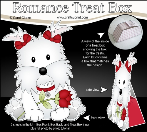 3D Valentine Treat Box Mini Kit - Cute Romantic Westie Dog has a Rose
