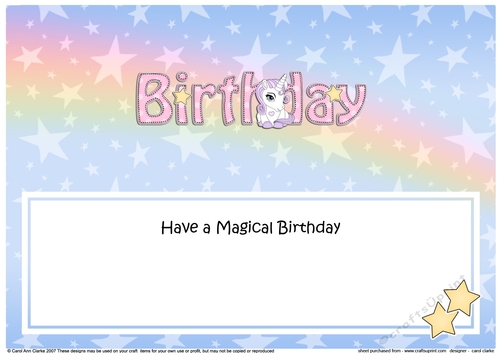 Large DL HAVE A MAGICAL BIRTHDAY insert with Unicorn