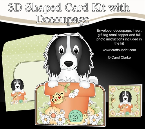 3D Shaped Card  Kit - Flowerpot Friends - Little Springer Spaniel Dog Blue