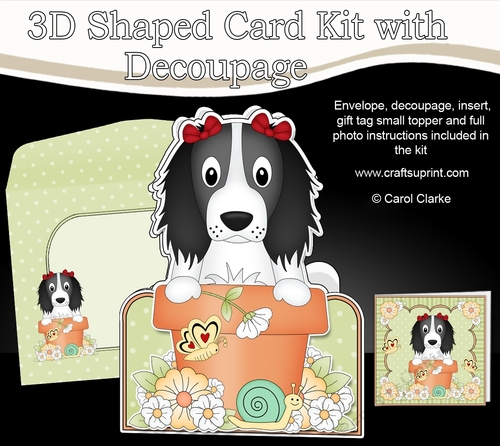 3D Shaped Card  Kit - Flowerpot Friends - Little Springer Spaniel Dog Ludo