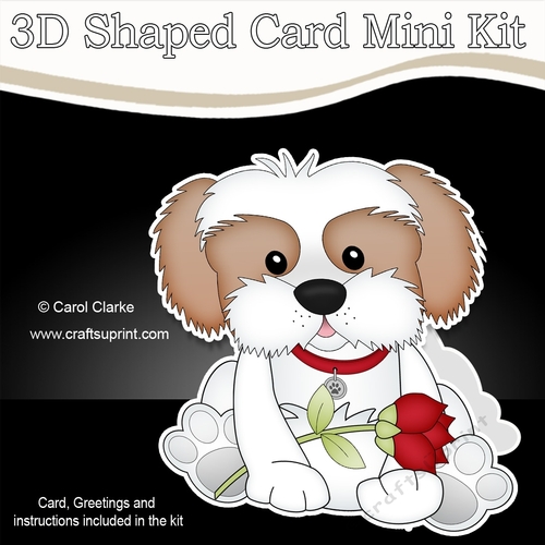 3D Shaped Card Mini Kit - Cute Romantic Cavachon Dog has a Rose