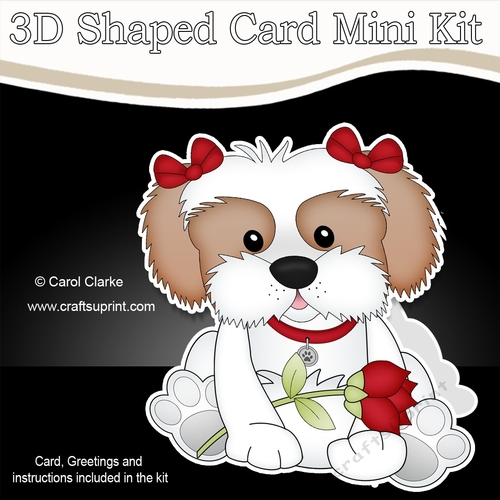 3D Shaped Card Mini Kit - Cute Romantic Cavachon Dog has a Rose