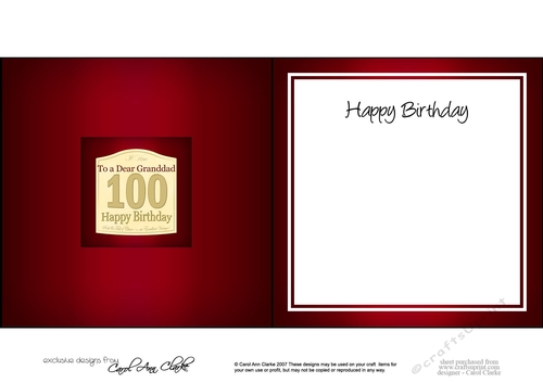 100th Birthday Granddad Wine Label square landscape insert