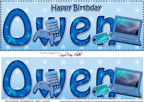 Large DL Happy Birthday OWEN 3D decoupage