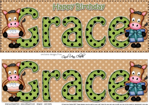 Large DL Happy Birthday GRACE 3D decoupage