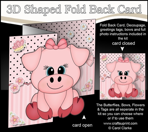 3D Shaped No-Hole Fold Back Mini Kit -  Cute Little Zoe Piggy 