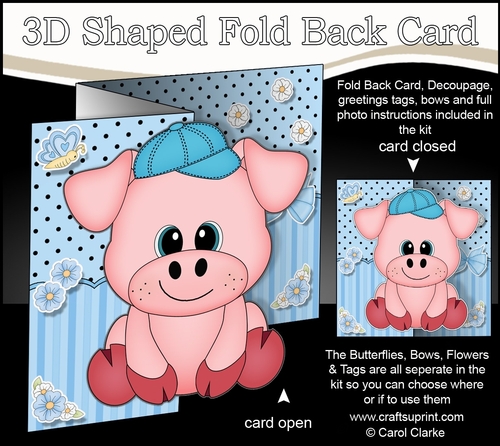 3D Shaped No-Hole Fold Back Mini Kit -  Cute Little Ziggy Piggy