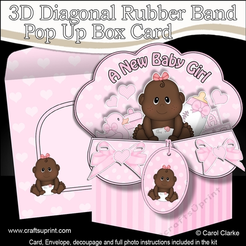 3D Diagonal Rubber Band Pop Up Box Card Kit - Cute Little Ethnic Baby Girl Ronna