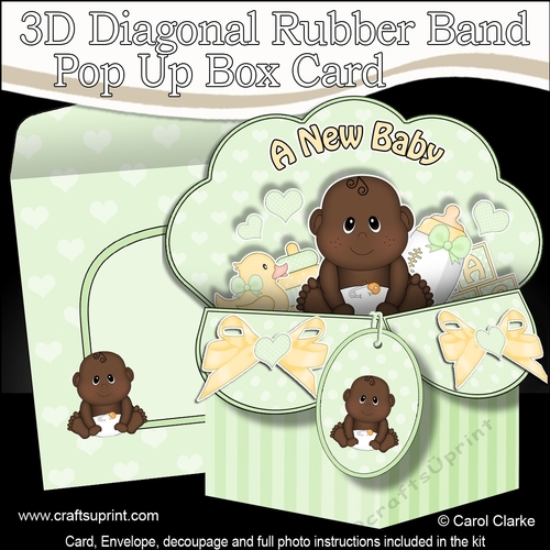 3D Diagonal Rubber Band Pop Up Box Card Kit - Cute Little Ethnic Baby Ashanti