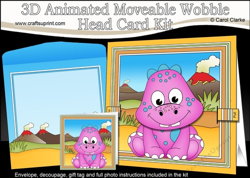 3D Animated Moveable Wobble Head Card - Cute Little Dana Dino