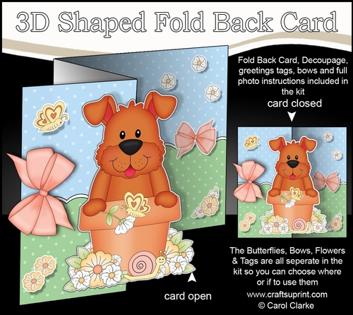 3D Shaped No-Hole Fold Back Card Kit - Flowerpot Friends - Little Dog Rusty