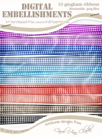 Pretty 'gingham Ribbon' Digital Embellishments