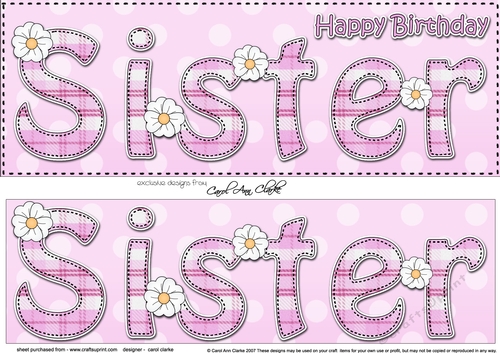 Large DL Happy Birthday SISTER 3D decoupage
