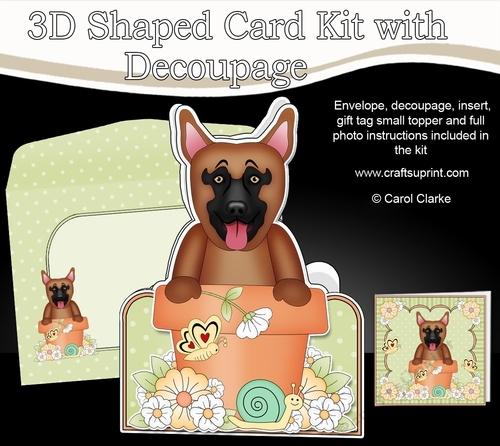 3D Shaped Card  Kit - Flowerpot Friends - Little German Shepherd Dog Nash