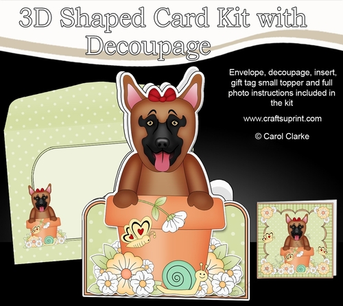 3D Shaped Card  Kit - Flowerpot Friends - Little German Shepherd Dog Dazy